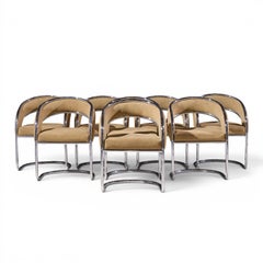 Giotto Stoppino Style Mid Century Chrome Dining Chairs - Set of 8