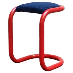 Taburete de bar estilo Stoppino Giotto Metal tubular rojo y tela azul, años 70