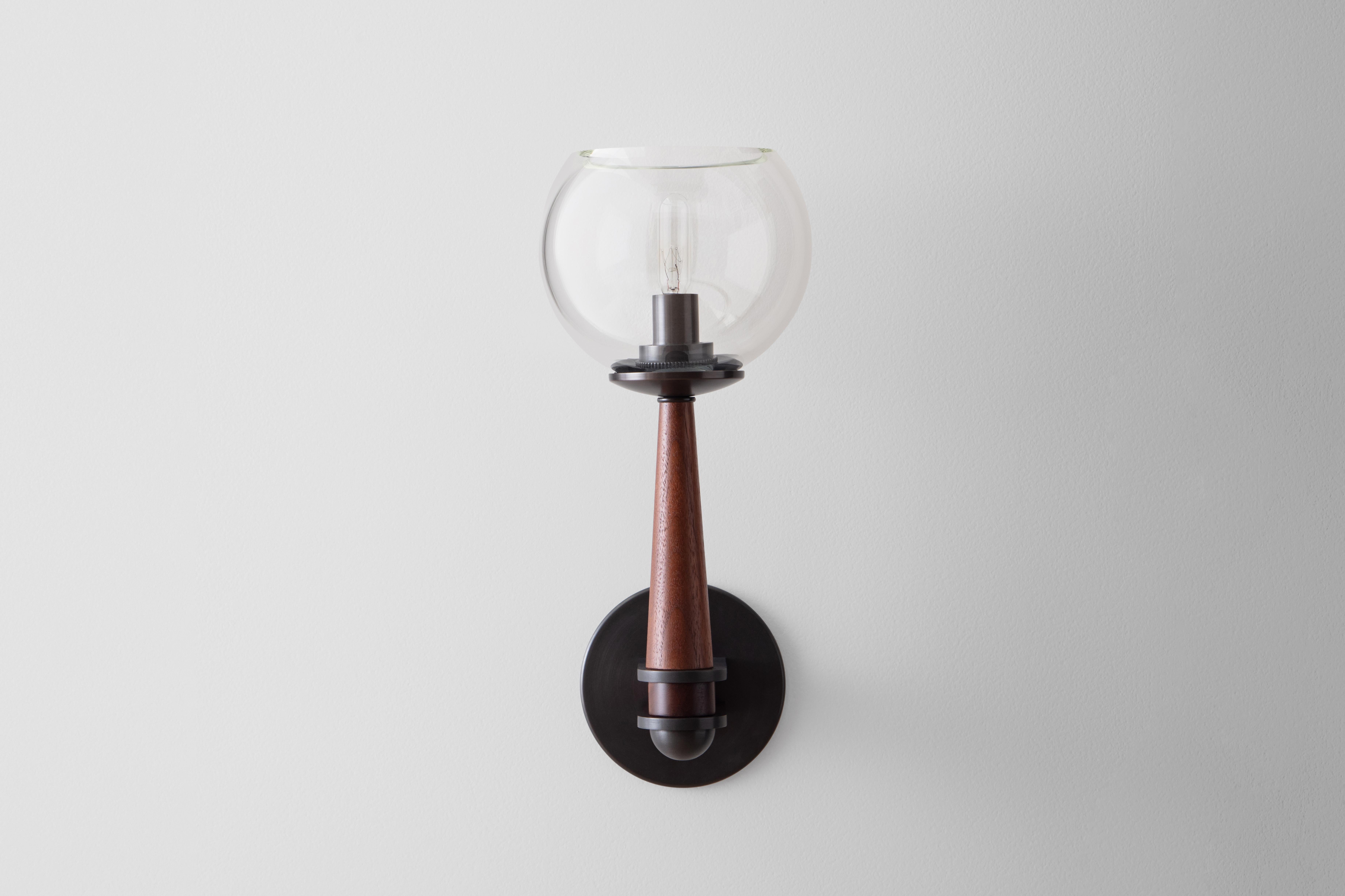 American Giotto Sconce (Standard) in Walnut and Brass Finishes By Matthew Fairbank For Sale