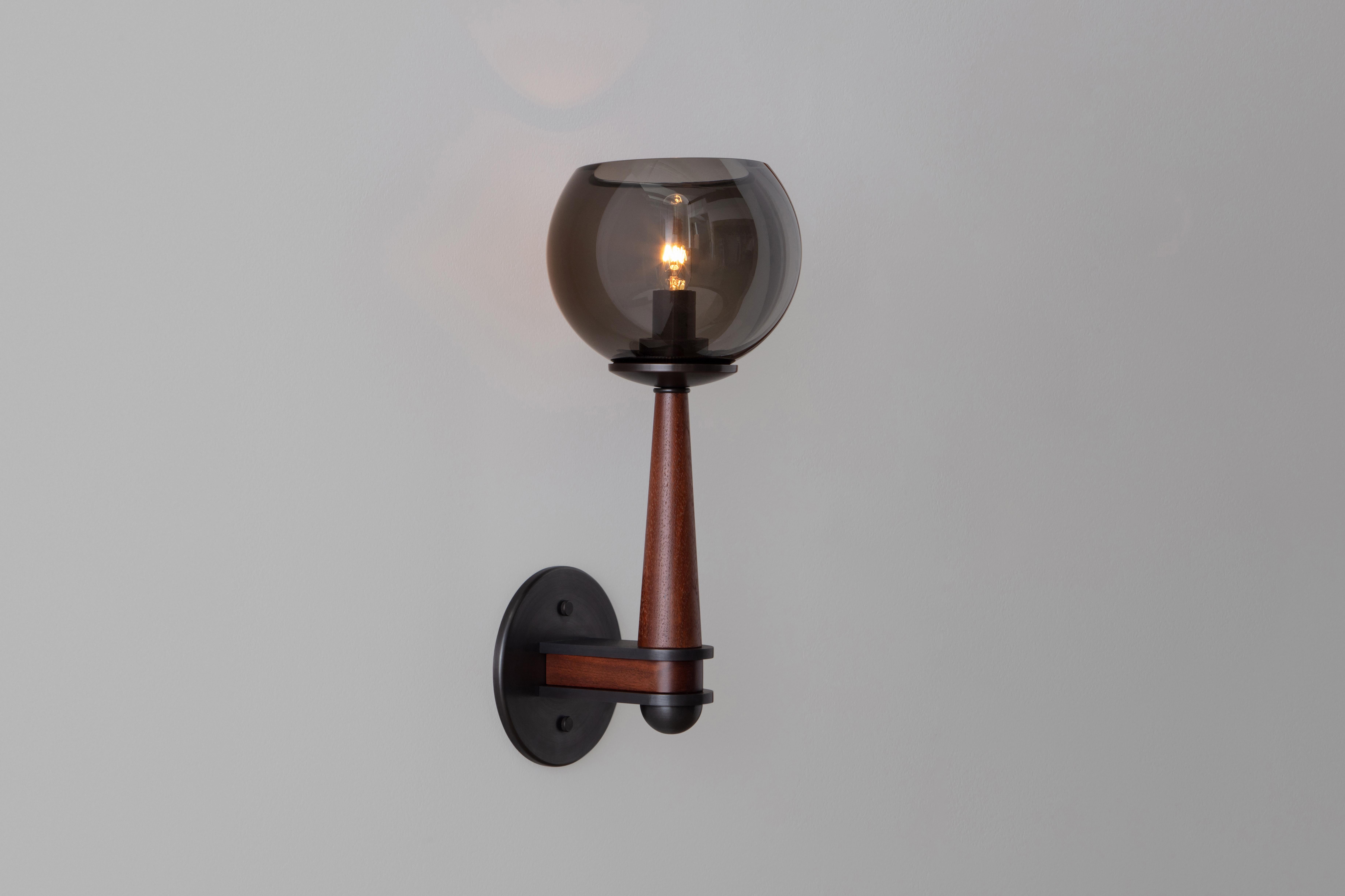 Stained Giotto Sconce (Standard) in Walnut and Brass Finishes By Matthew Fairbank For Sale