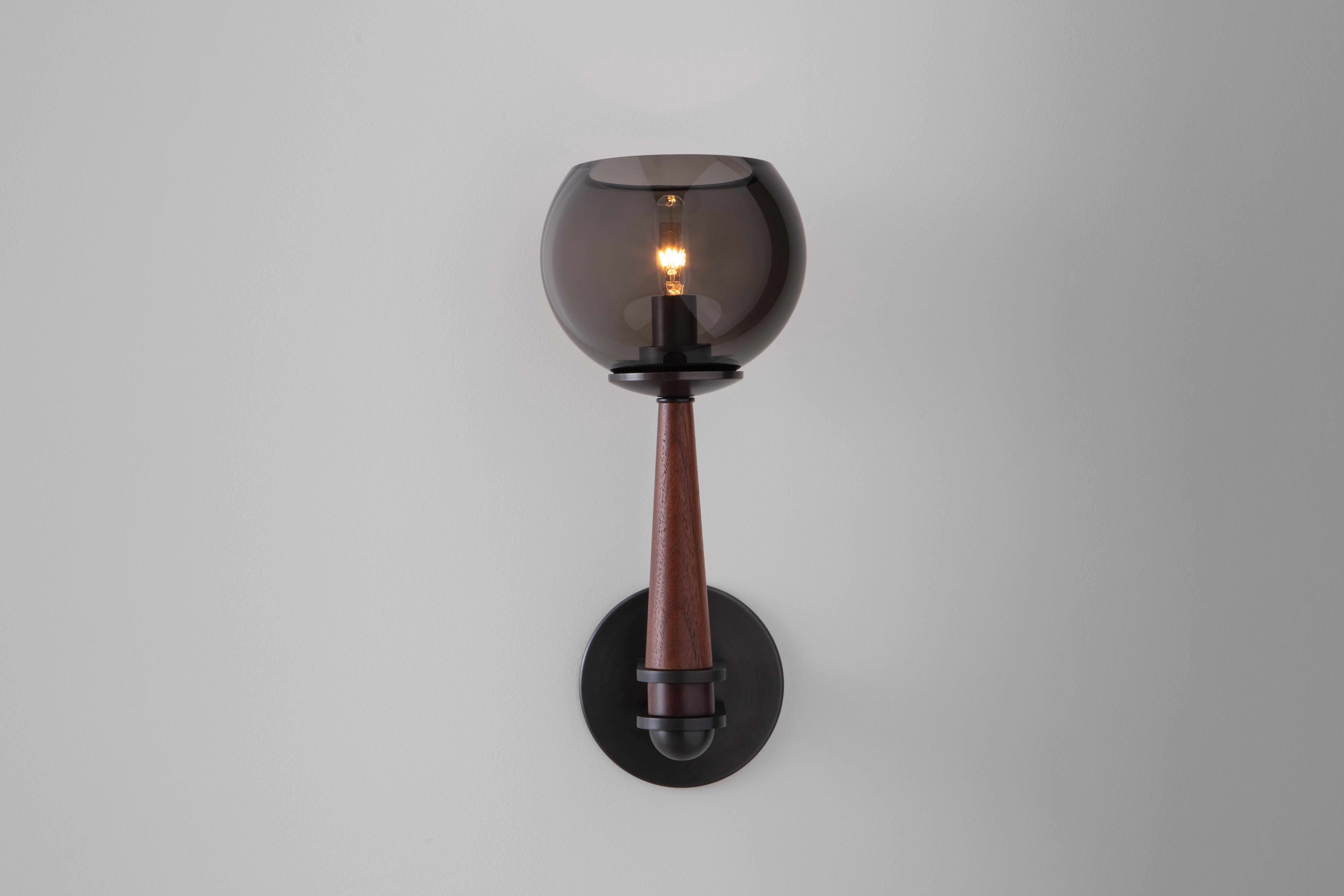 Contemporary Giotto Sconce (Standard) in Walnut and Brass Finishes By Matthew Fairbank For Sale