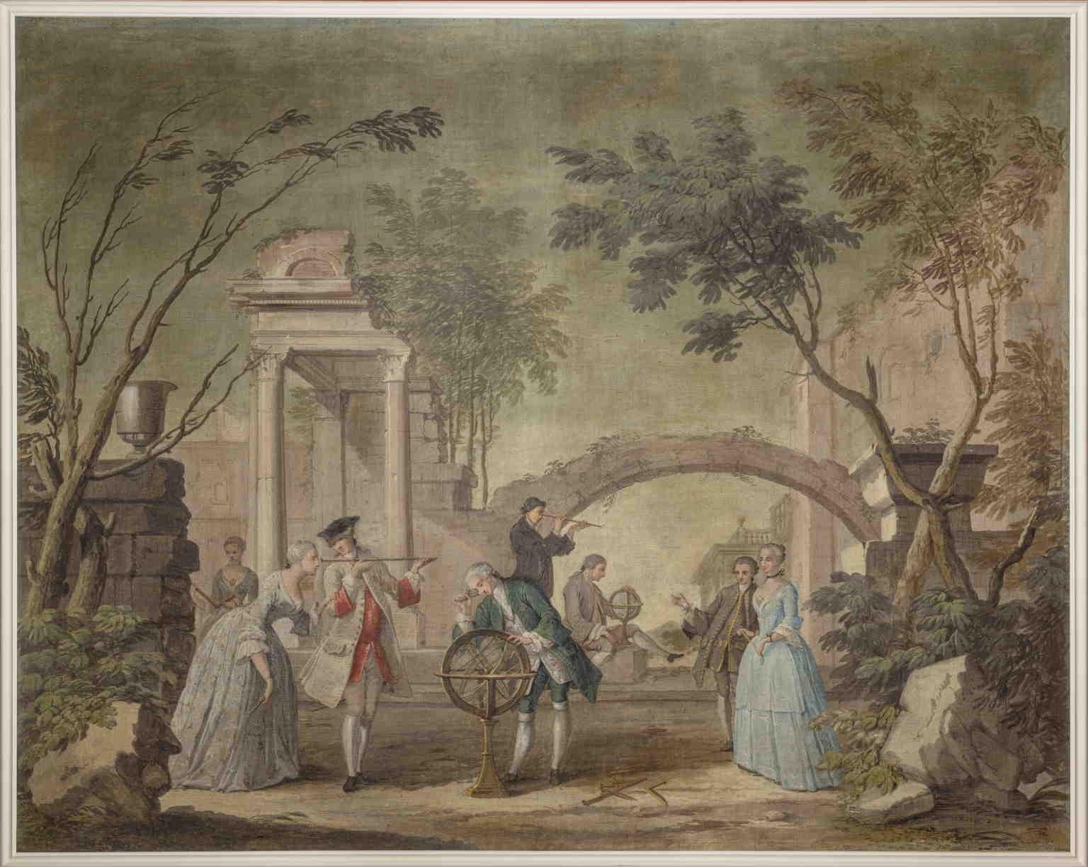 Quadro di paesaggio allegorico neoclassico Florentine da una tela a tempera di Villa - Painting di Giovan Battista Benigni