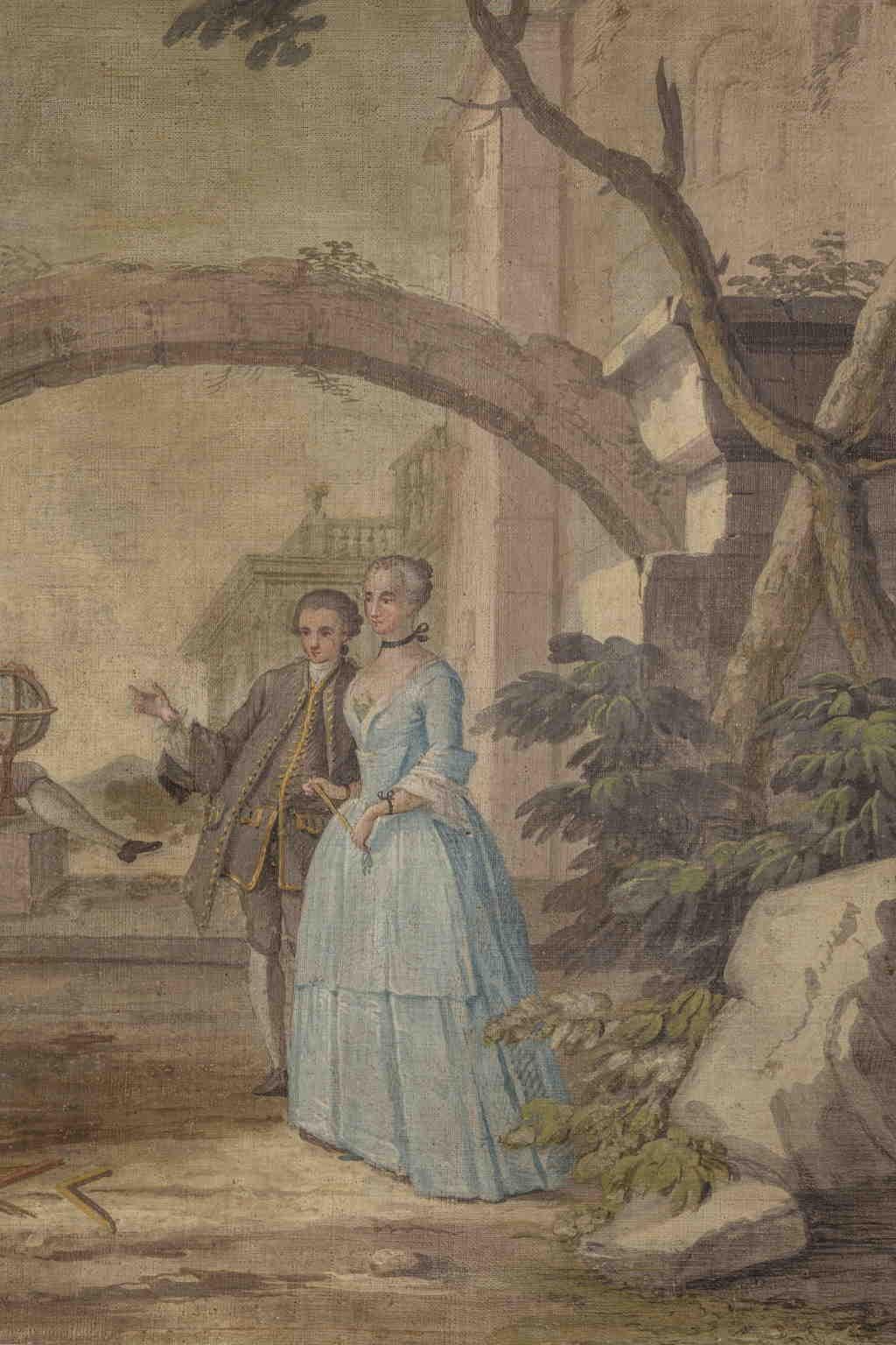 Quadro di paesaggio allegorico neoclassico Florentine da una tela a tempera di Villa - Landscape Painting Marrone di Giovan Battista Benigni