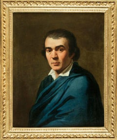 Ritratto figurativo maschile neoclassico italiano con cornice firmato