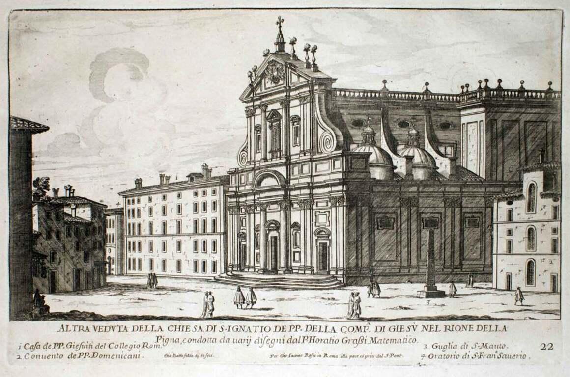 Giovan Battista Falda Landscape Print – Altra veduta della Chiesa di Chiesa di ...  -  Radierung von G.B. Falda – Ende 1600