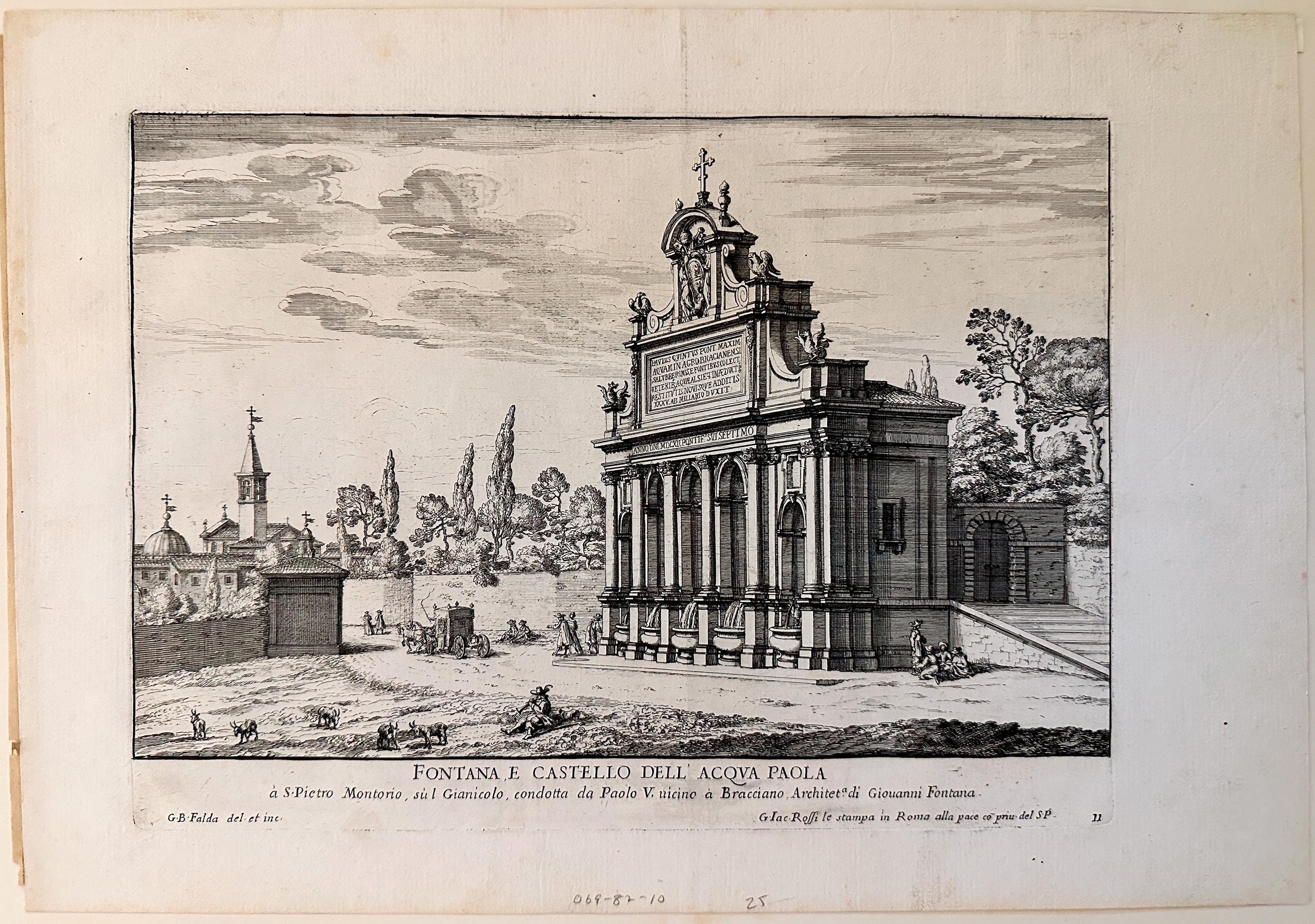 Fontaines de Rome ; Fontana e castello dell'Acqua - Print de Giovan Battista Falda