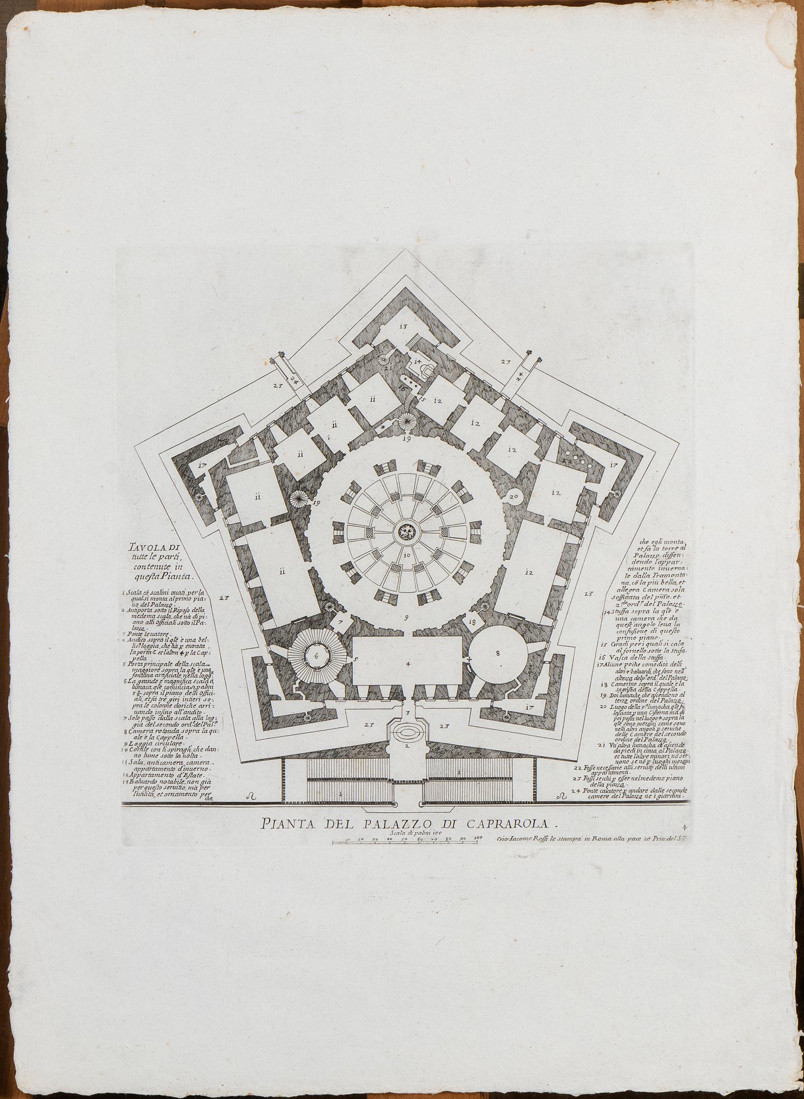 Giovan Battista Falda Landscape Print - Plan of the Palace Farnese Engraving, Mannerism, Framed, 1738 Signed Falda