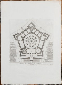 Grundriss des Palazzo Farnese – Stich, Manierismus, gerahmt, 1738, signiert „Falda“