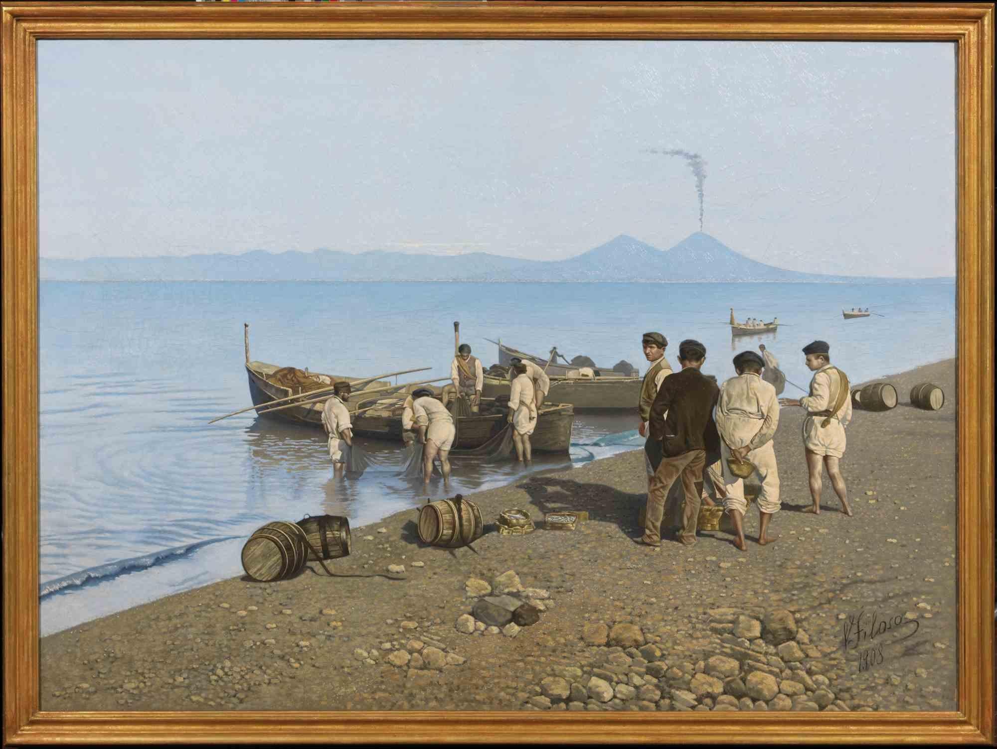 Die Rückkehr vom Fischfang (Originaltitel: Il Ritorno dalla Pesca), ist ein Original-Ölgemälde von Giovan Battista Filosa aus dem Jahr 1908.

Einige Fischer, von hinten gesehen, im blauen Licht des Himmels, mit dem Vesuv im Hintergrund, sind die