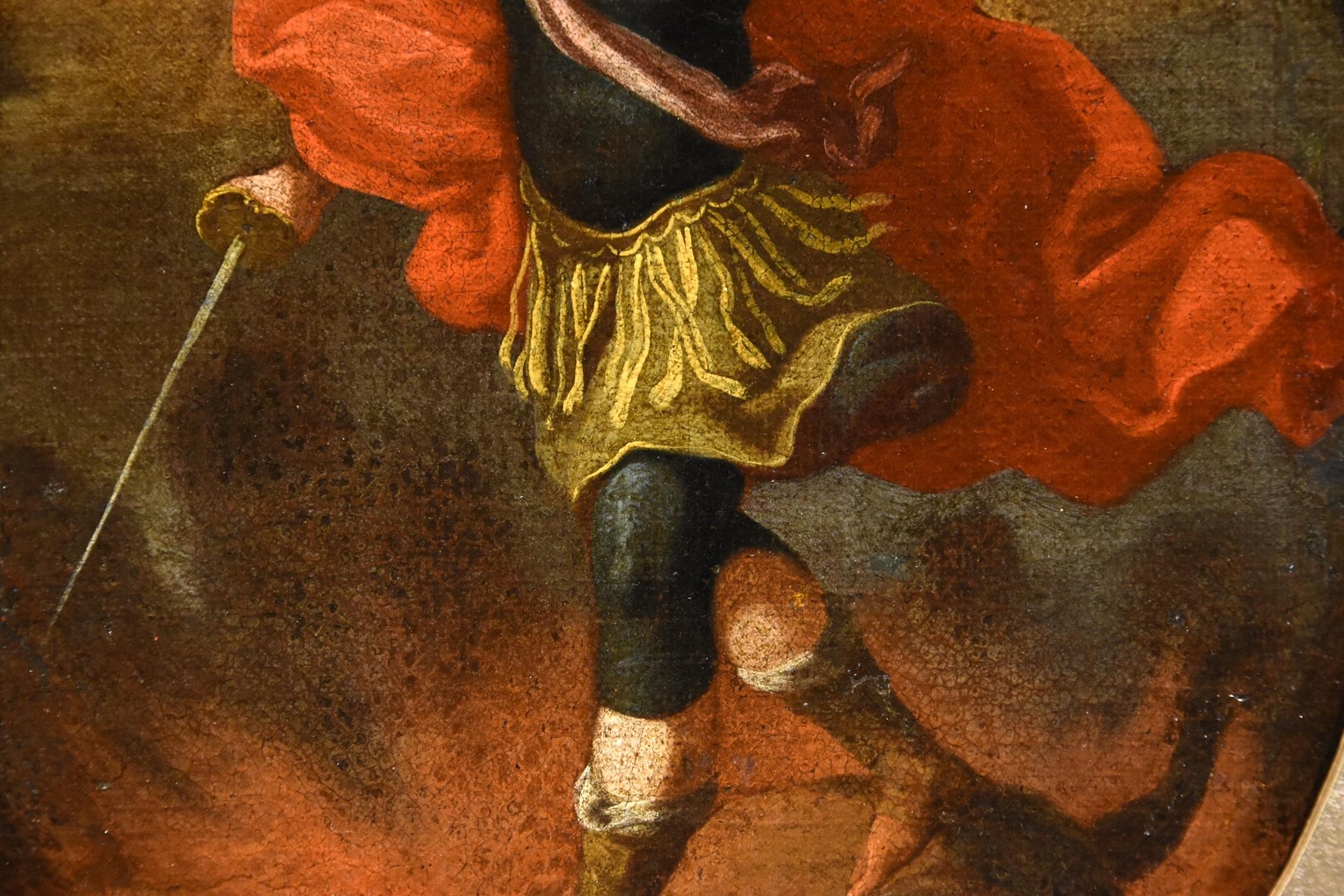 Saint Michael Archangel Devil Lama Paint Oil on canvas 17/18th Century Italy 1