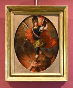 Saint Michael Archangel Devil Lama Paint Oil on canvas 17/18th Century Italy