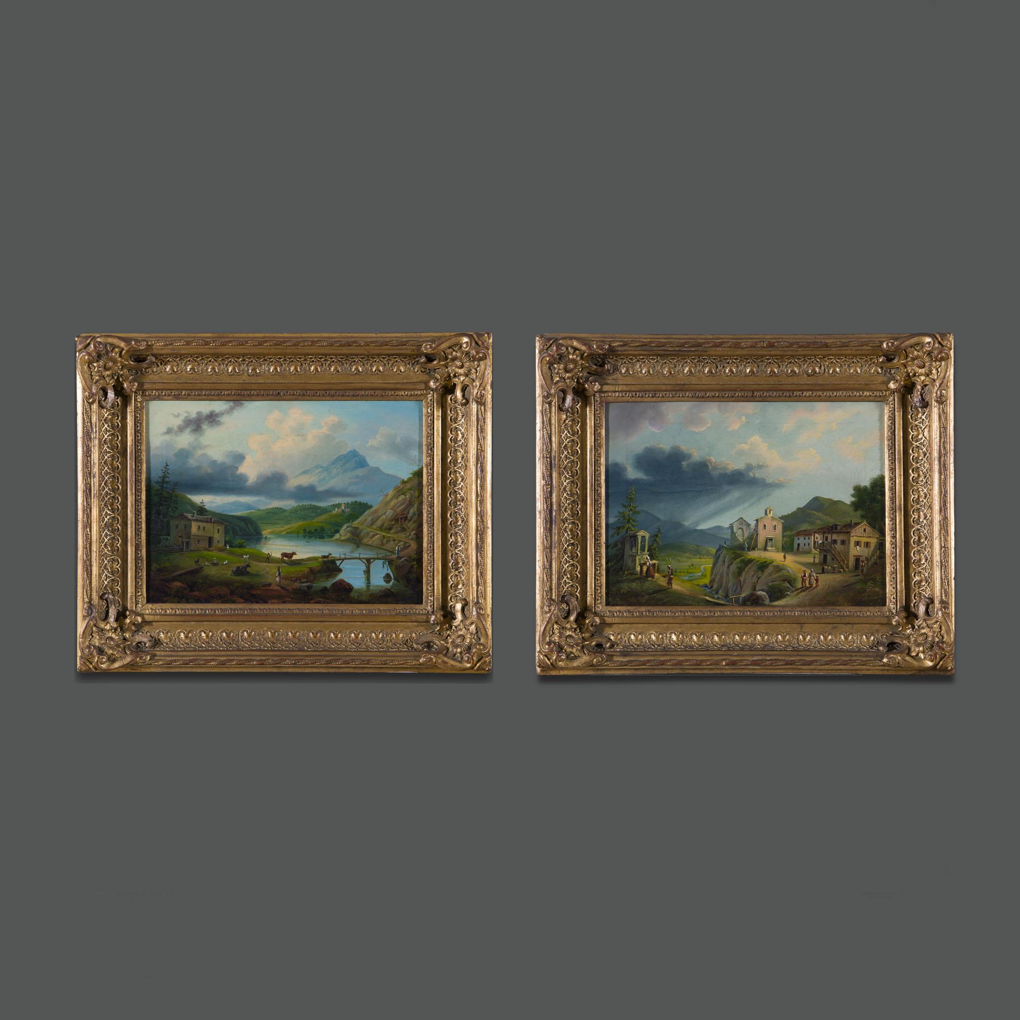 Pair of XIX Century Nord Italian Landscape Giovan Battista Lelli