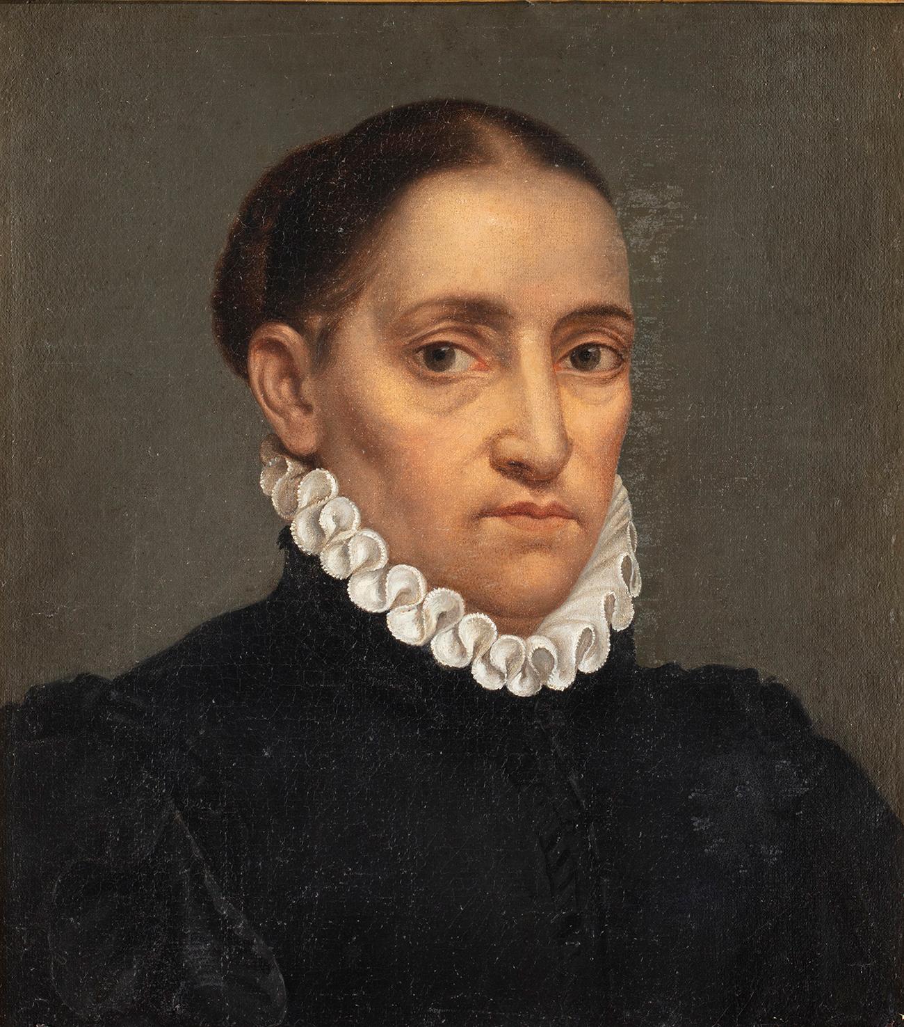 16th Century By Circle of Giovan Battista Moroni Portrait of Woman Oil on Canvas For Sale 1