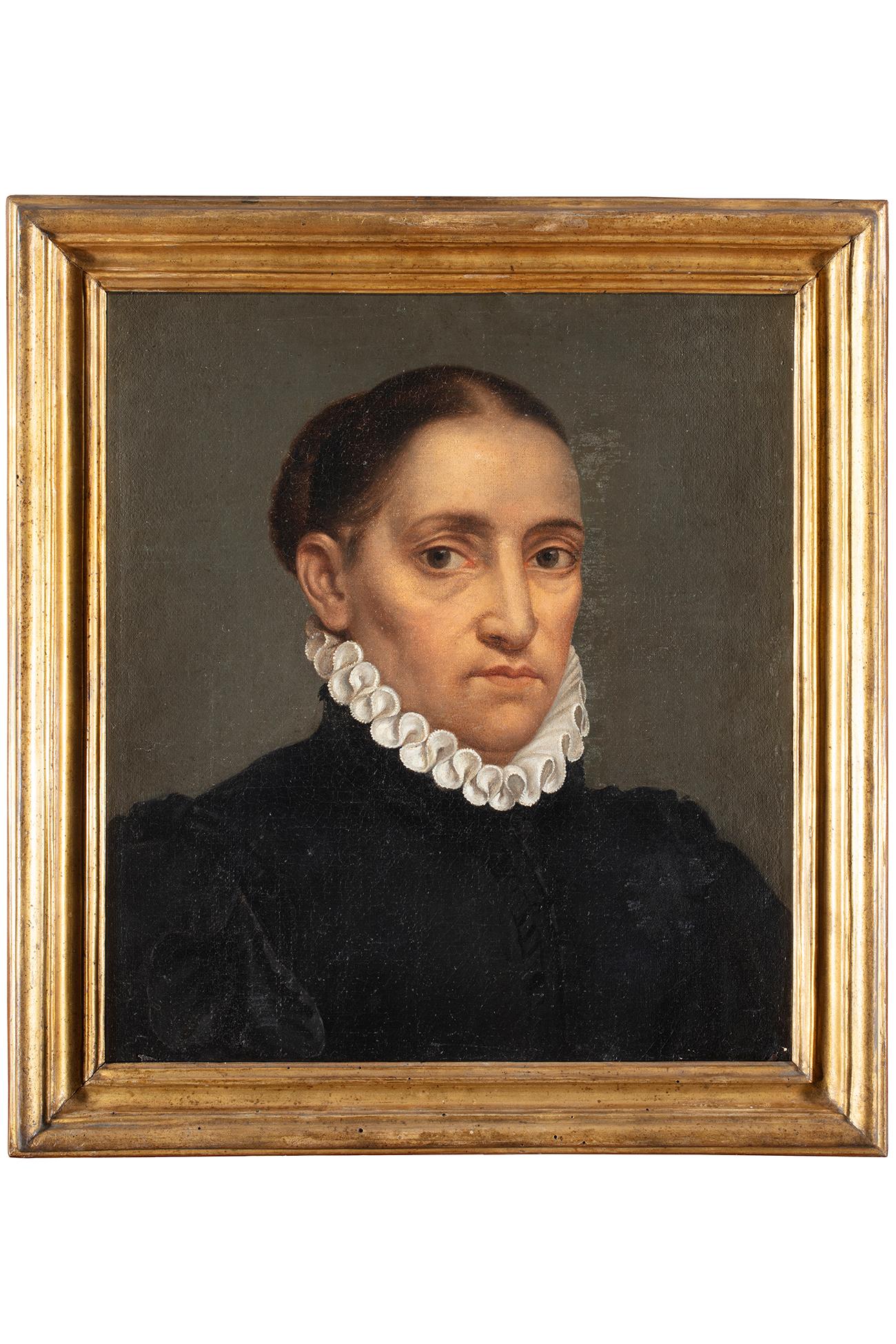 Giovan Battista Moroni (circle of) (Albino, 1520 – 1580 ca.) 
Portrait of a woman
Oil on canvas, cm. 46 x 40 - with frame cm. 55,5 x 50,5
Antique shaped and gilded wooden cassetta frame.
Publications: unpublished.


The present portrait shows an