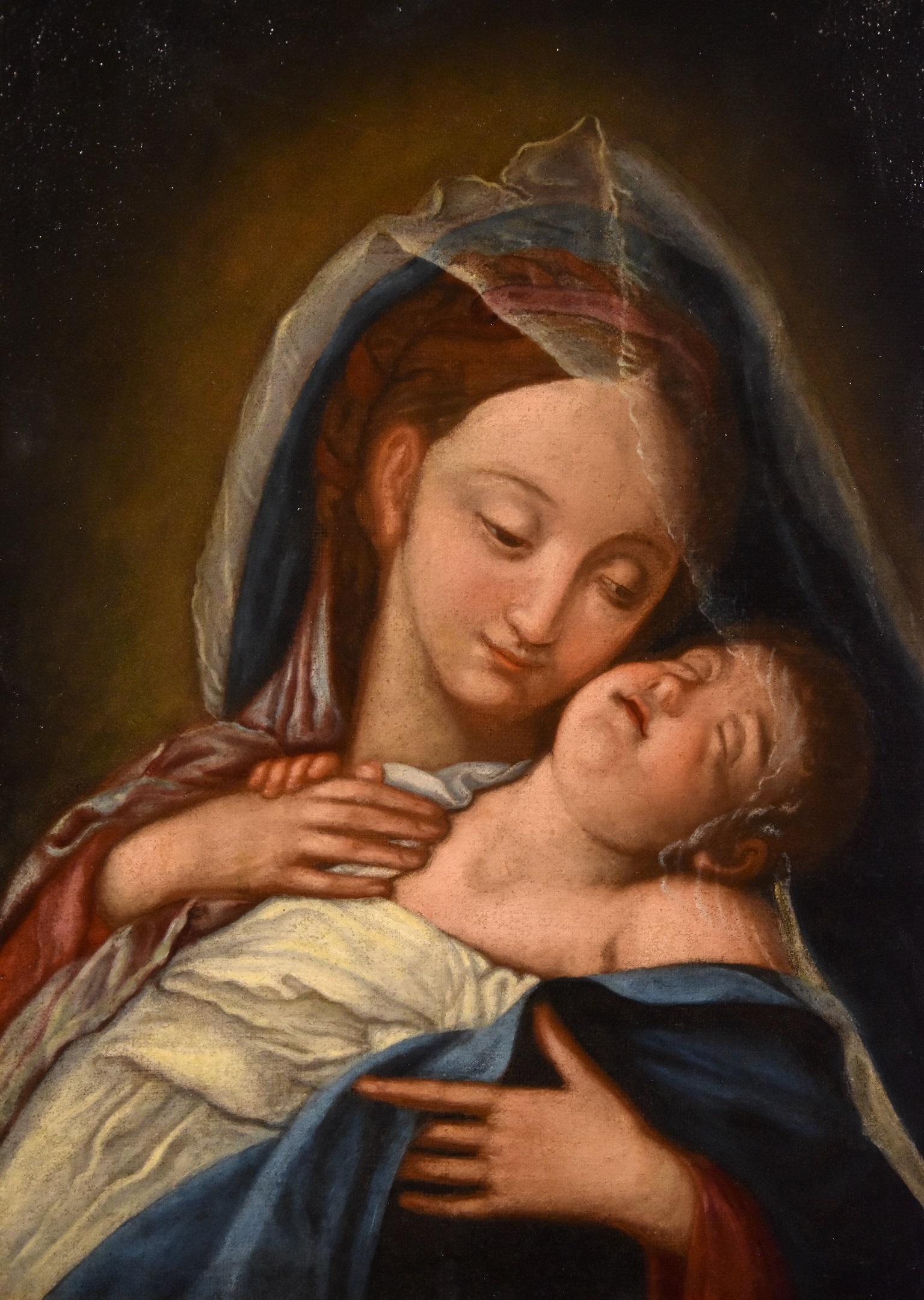 Madonna Maria Sassoferrato Paint Oil on canvas Old master 18th Century Italian   For Sale 2