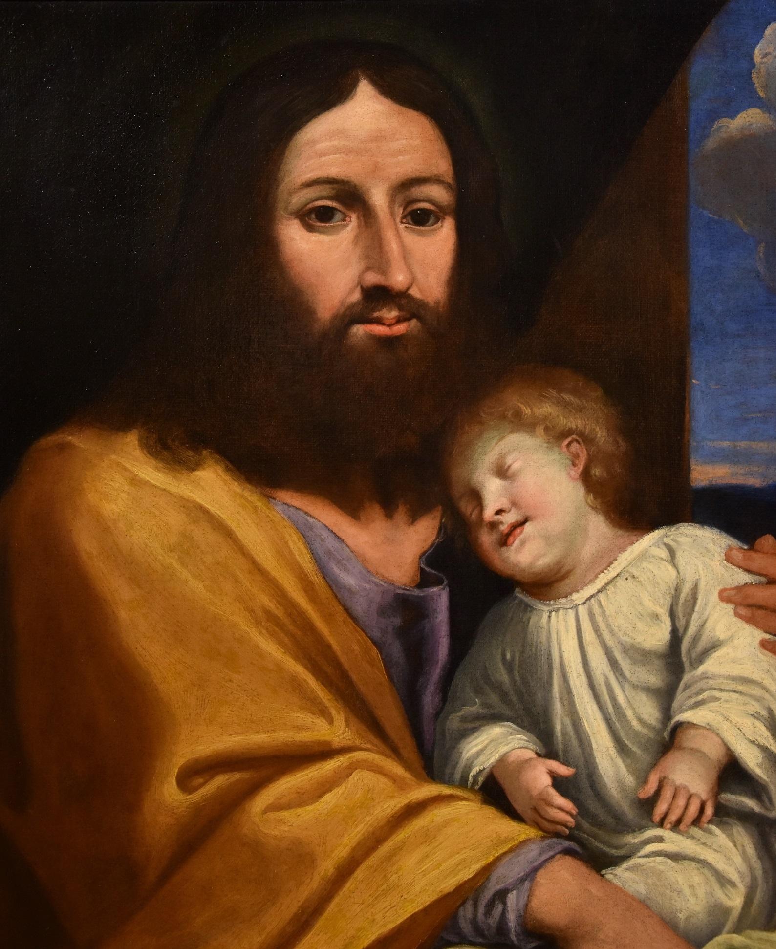 Antikes Gemälde, das Jesus mit dem Sohn des Kommissars darstellt
(Alternative Lesart: Der heilige Josef mit dem Kind oder die 