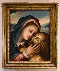 Pietà Religious Jesus Lama 16/17th Century Paint Oil on table Old master Italy