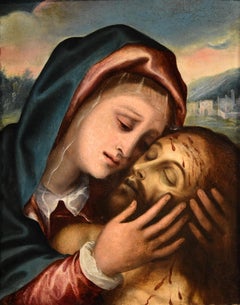 Pietà Religious Jesus Lama 16/17th Century Paint Oil on table Old master Italy