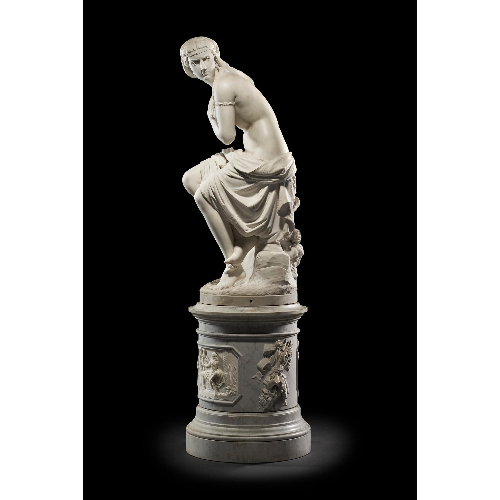 Susanna al bagno Italian Marble Statue by Lombardi with relief sculpture Base  - Sculpture by Giovan Domenico Lombardi Omino
