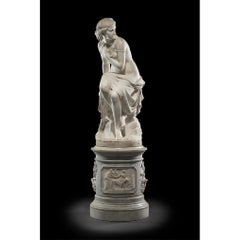 Susanna al bagno Italian Marble Statue by Lombardi with relief sculpture Base 