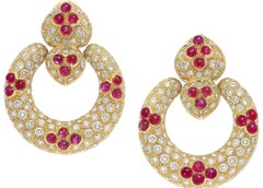 Giovane 18k Gold & 15.0 Carat Diamond Doorknocker Earrings with Ruby Accents
