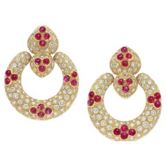 Giovane 18k Gold & 15.0 Carat Diamond Doorknocker Earrings with Ruby Accents