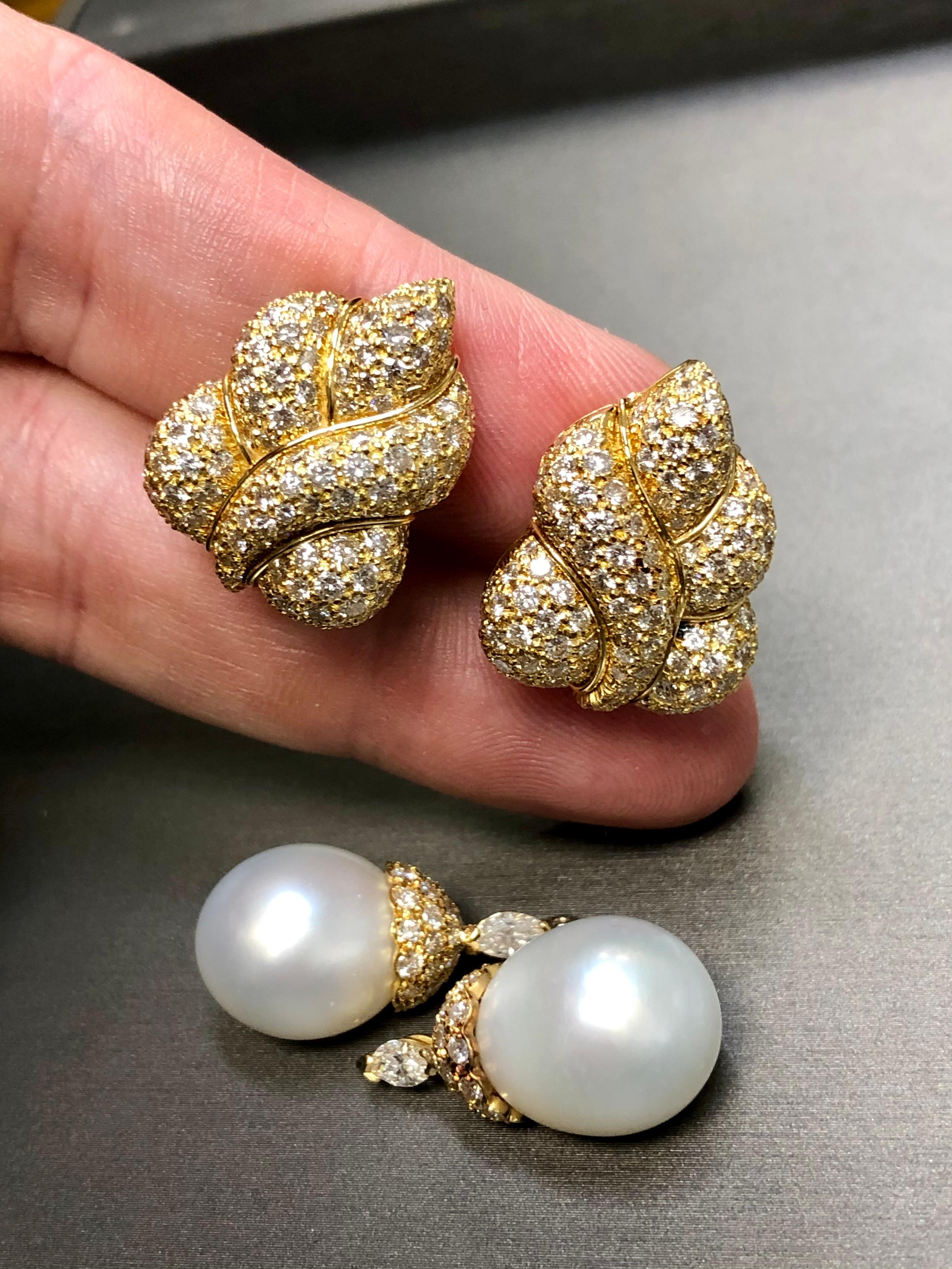 Estate GIOVANE 18k Diamond South Sea Pearl Day Night Drop Earrings 7.70cttw For Sale 3