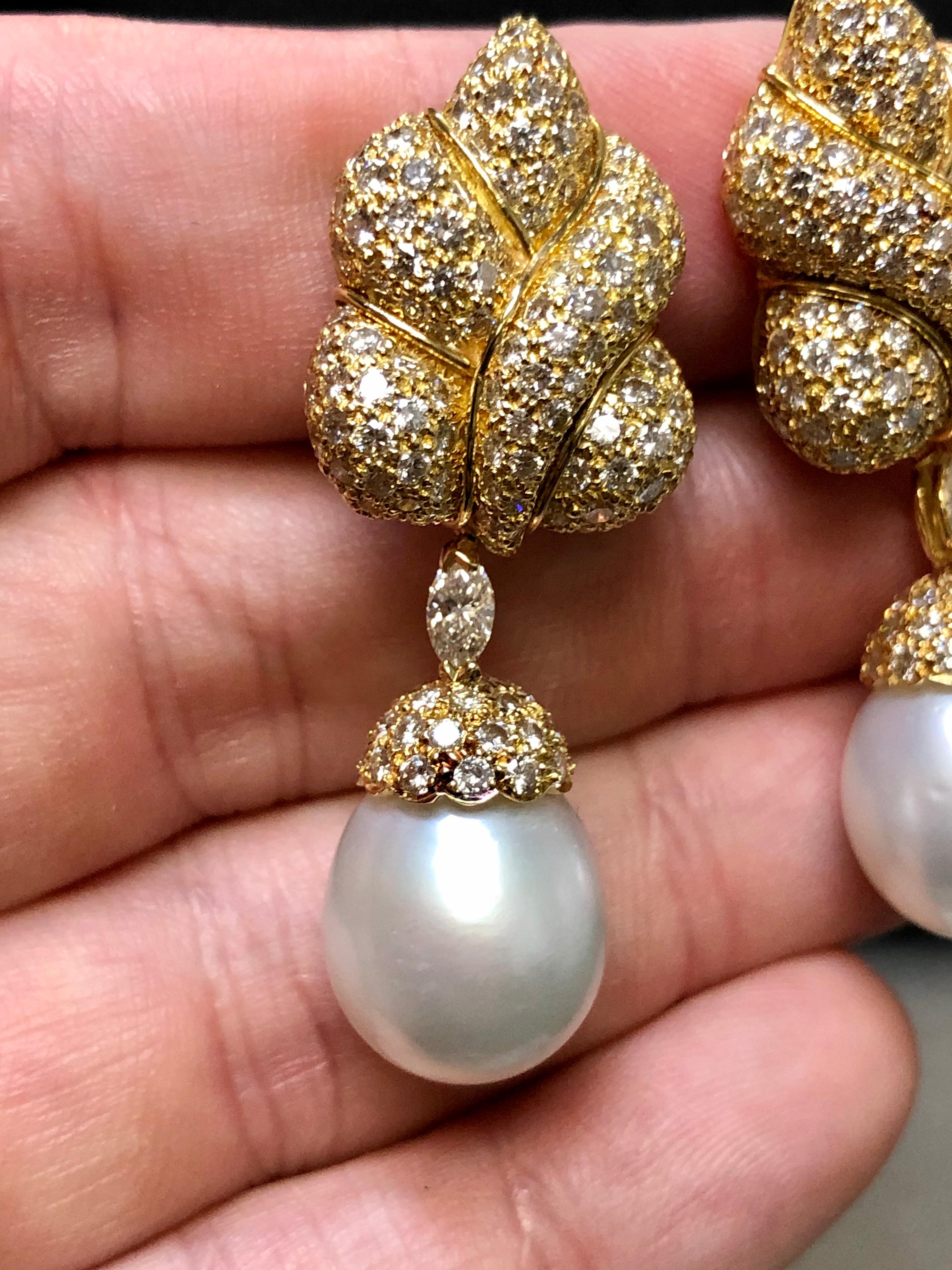 Estate GIOVANE 18k Diamond South Sea Pearl Day Night Drop Earrings 7.70cttw For Sale 1