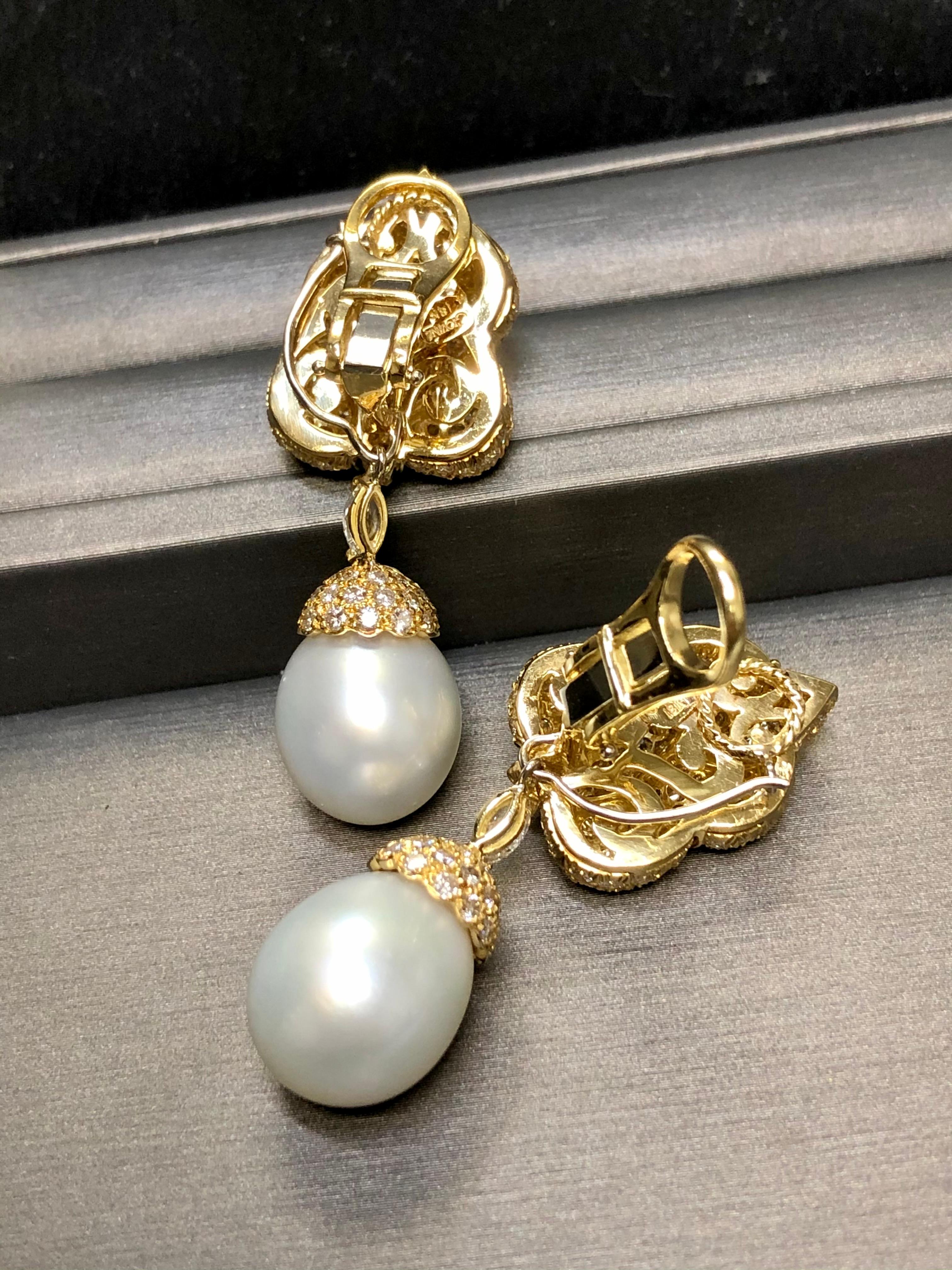 Estate GIOVANE 18k Diamond South Sea Pearl Day Night Drop Earrings 7.70cttw For Sale 2