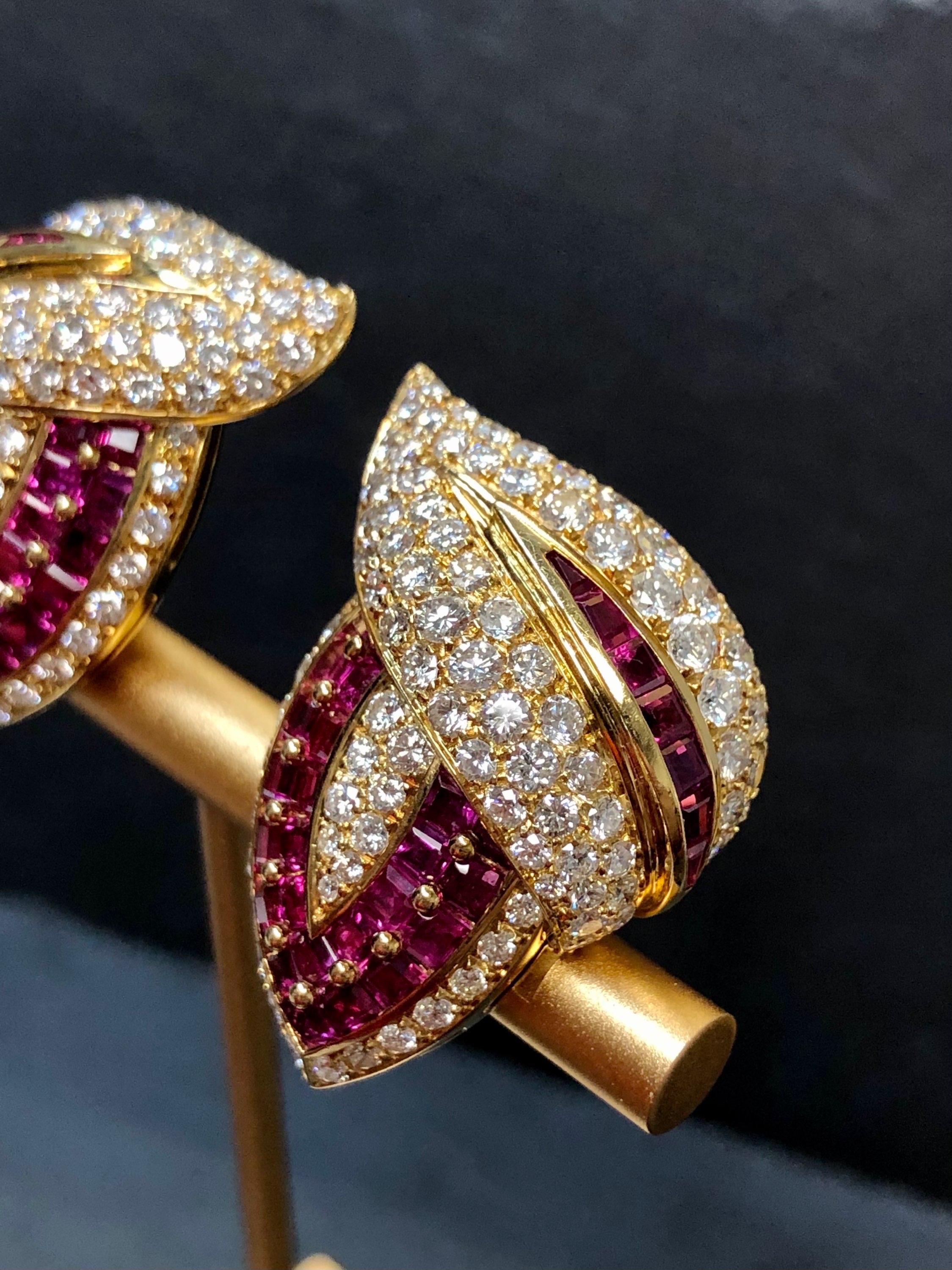 GIOVANE 18K Ruby Diamond Pave Clip Cocktail Earrings For Sale 1