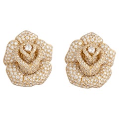 Giovane 24.50ct Diamond Rose Clip-On Earrings in 18K Gold, Italy