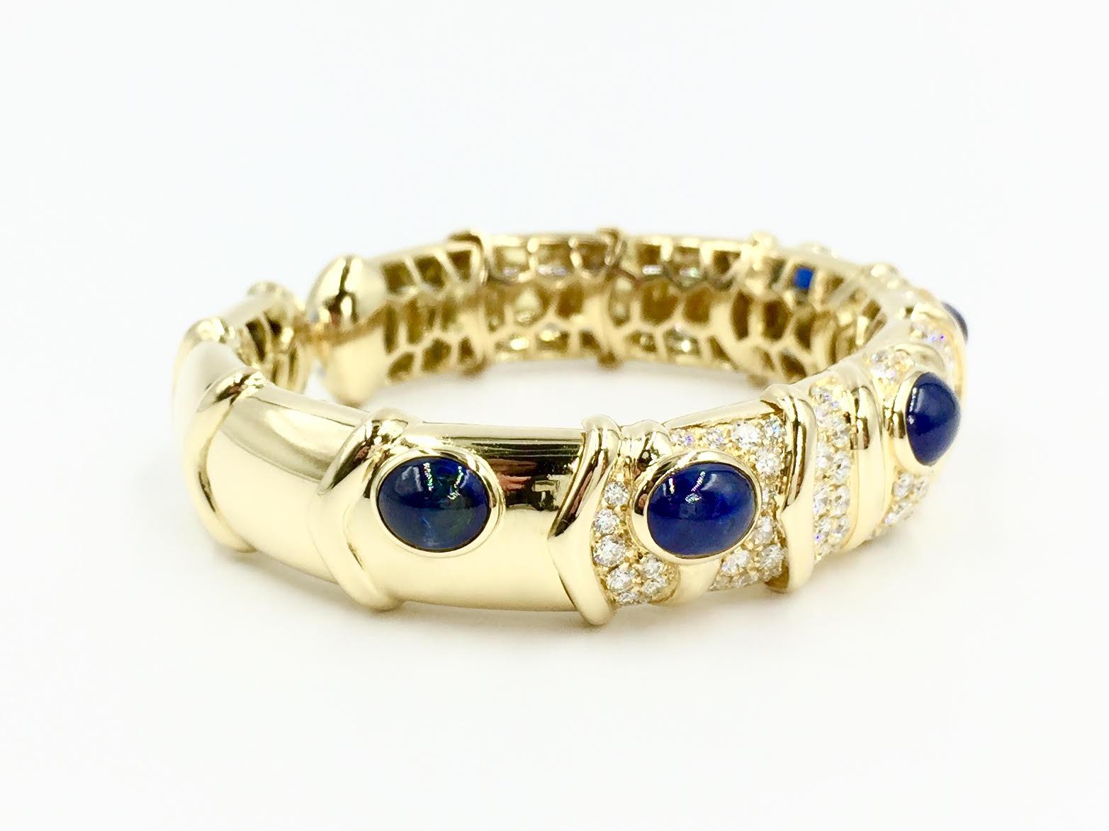 Giovane Blue Sapphire and Diamond 18 Karat Cuff Bracelet In Good Condition For Sale In Pikesville, MD