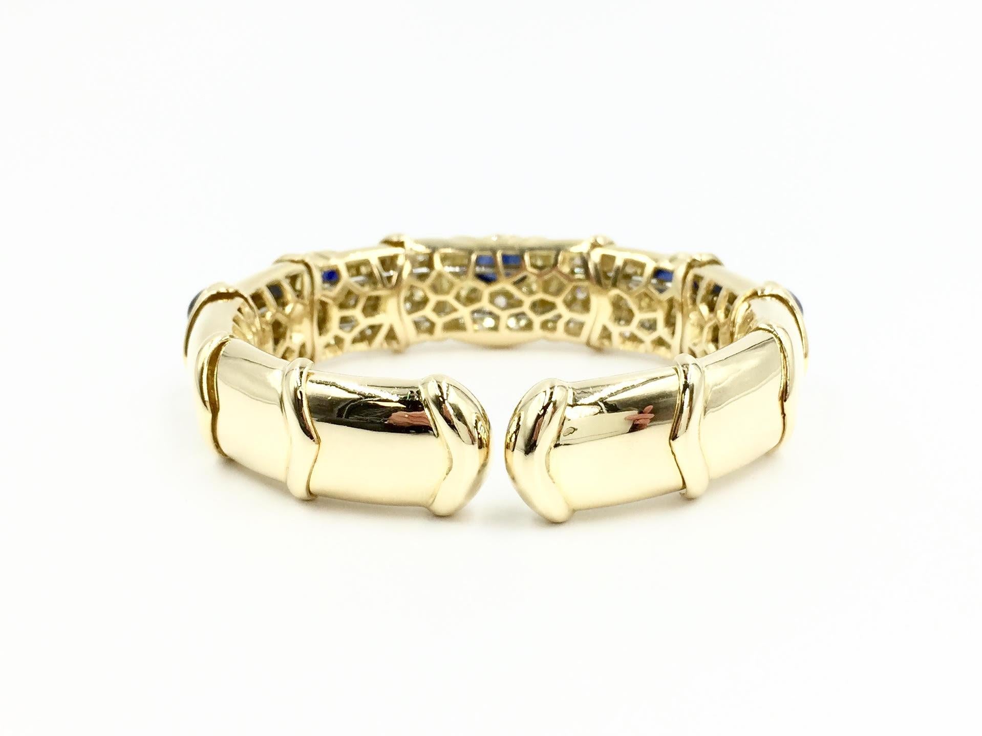 Women's Giovane Blue Sapphire and Diamond 18 Karat Cuff Bracelet For Sale