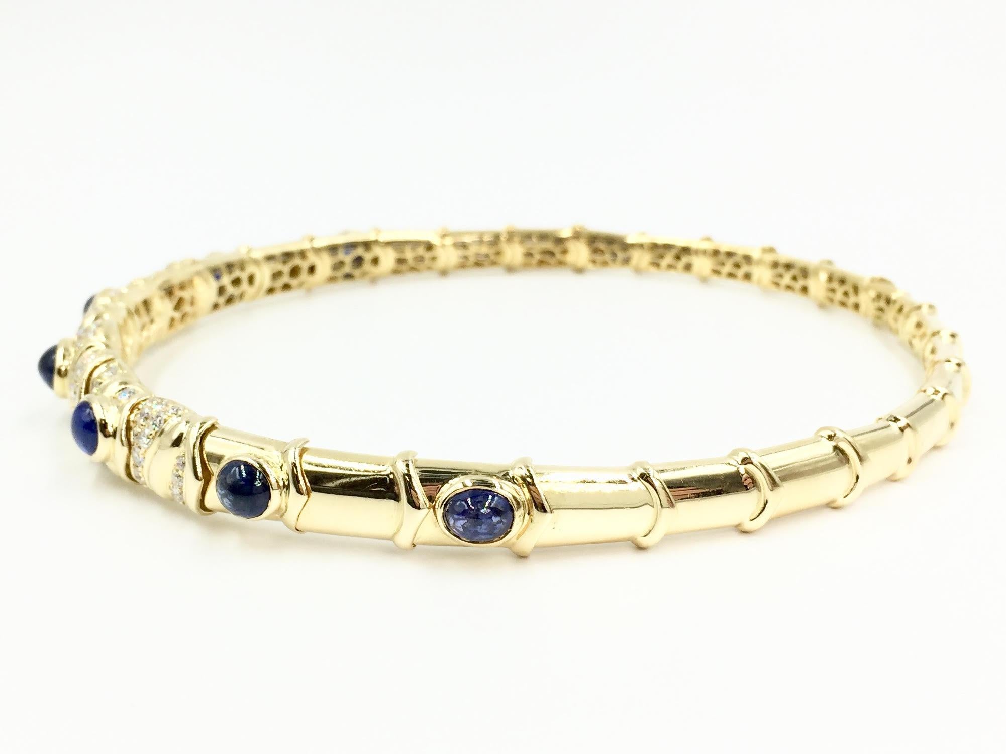 Giovane Blue Sapphire and Diamond 18 Karat Flexible Collar Necklace In Good Condition For Sale In Pikesville, MD