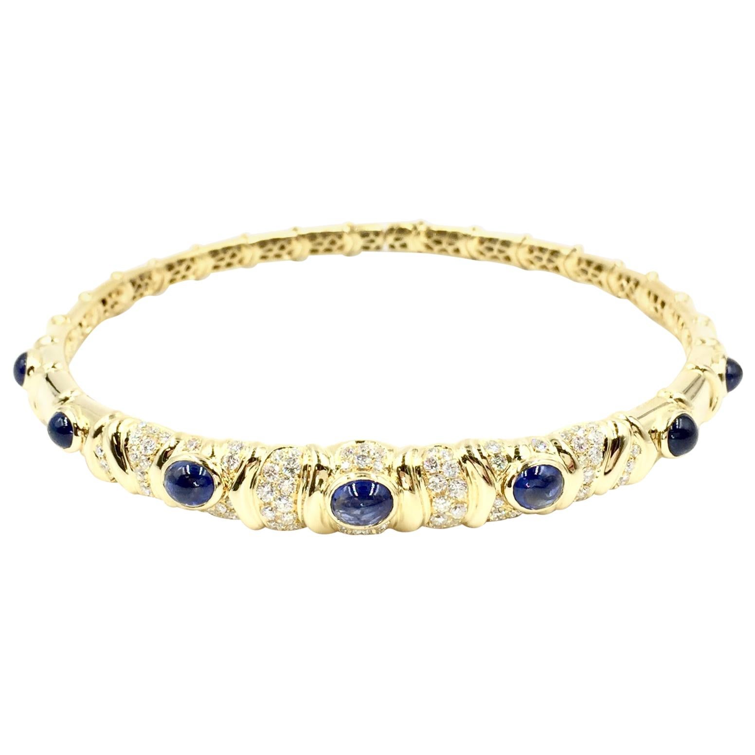 Giovane Blue Sapphire and Diamond 18 Karat Flexible Collar Necklace For Sale