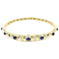 Giovane Blue Sapphire and Diamond 18 Karat Flexible Collar Necklace