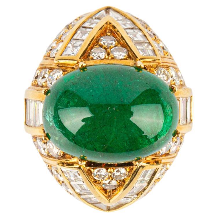 Giovane Cabochon Emerald Diamond Gold Ring