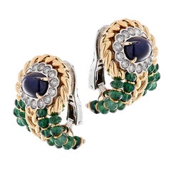 Giovane Italy Sapphire, Emerald & Diamond Earrings