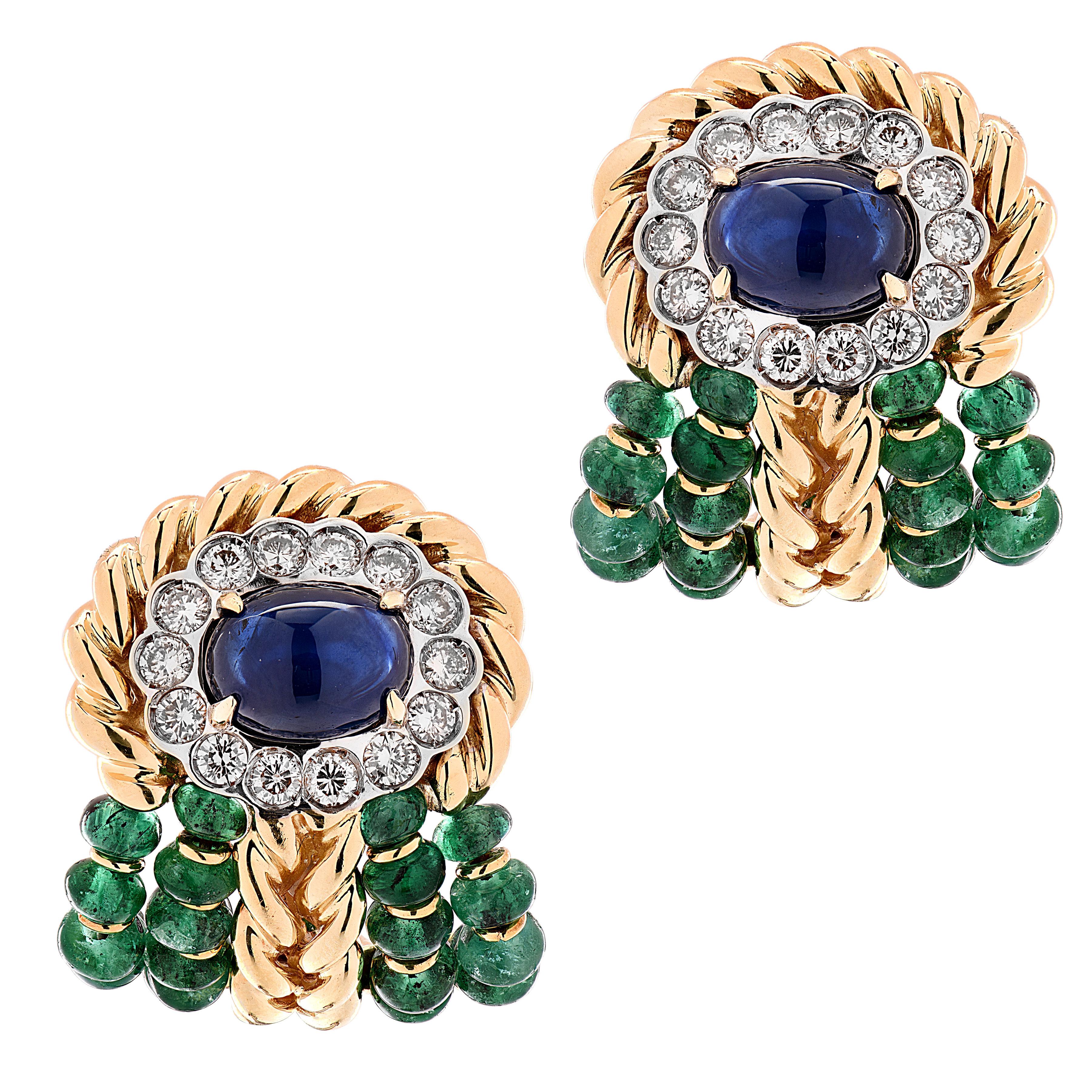 Giovane Italy Boucles d'oreilles saphir, émeraude et diamant en vente 2