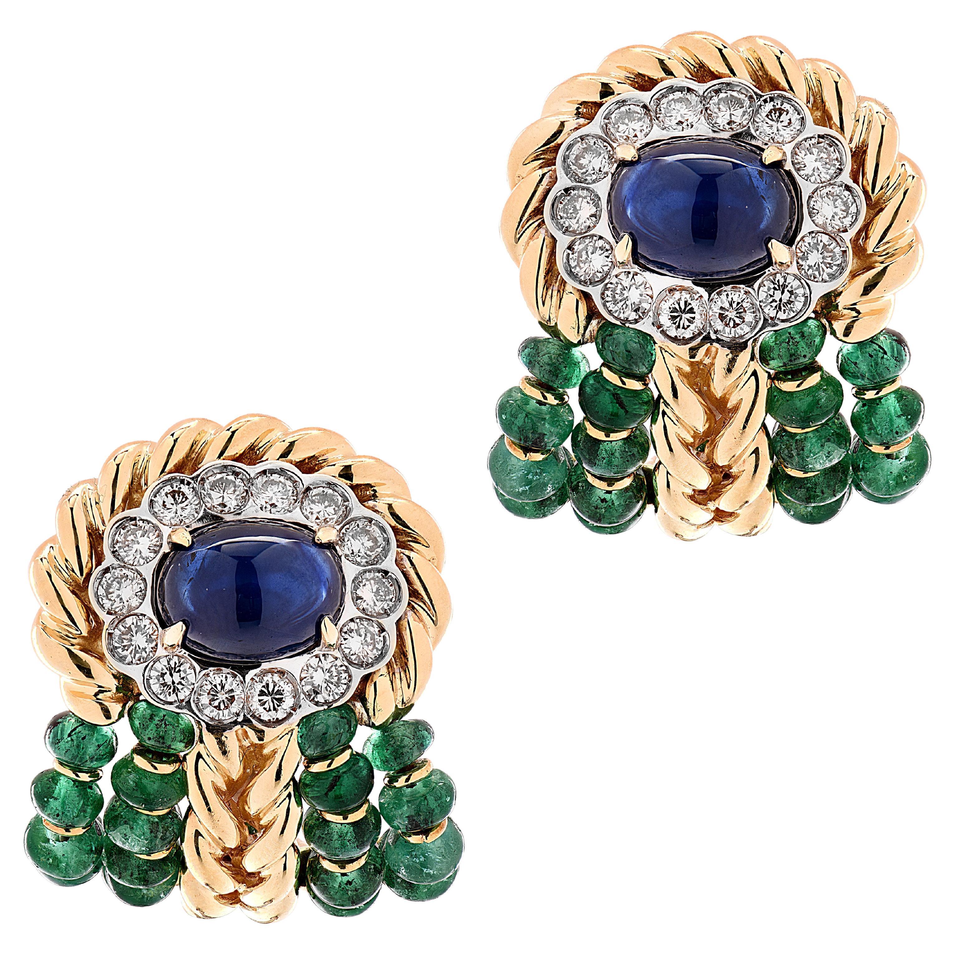 Giovane Italy Boucles d
oreilles saphir, émeraude et diamant en vente