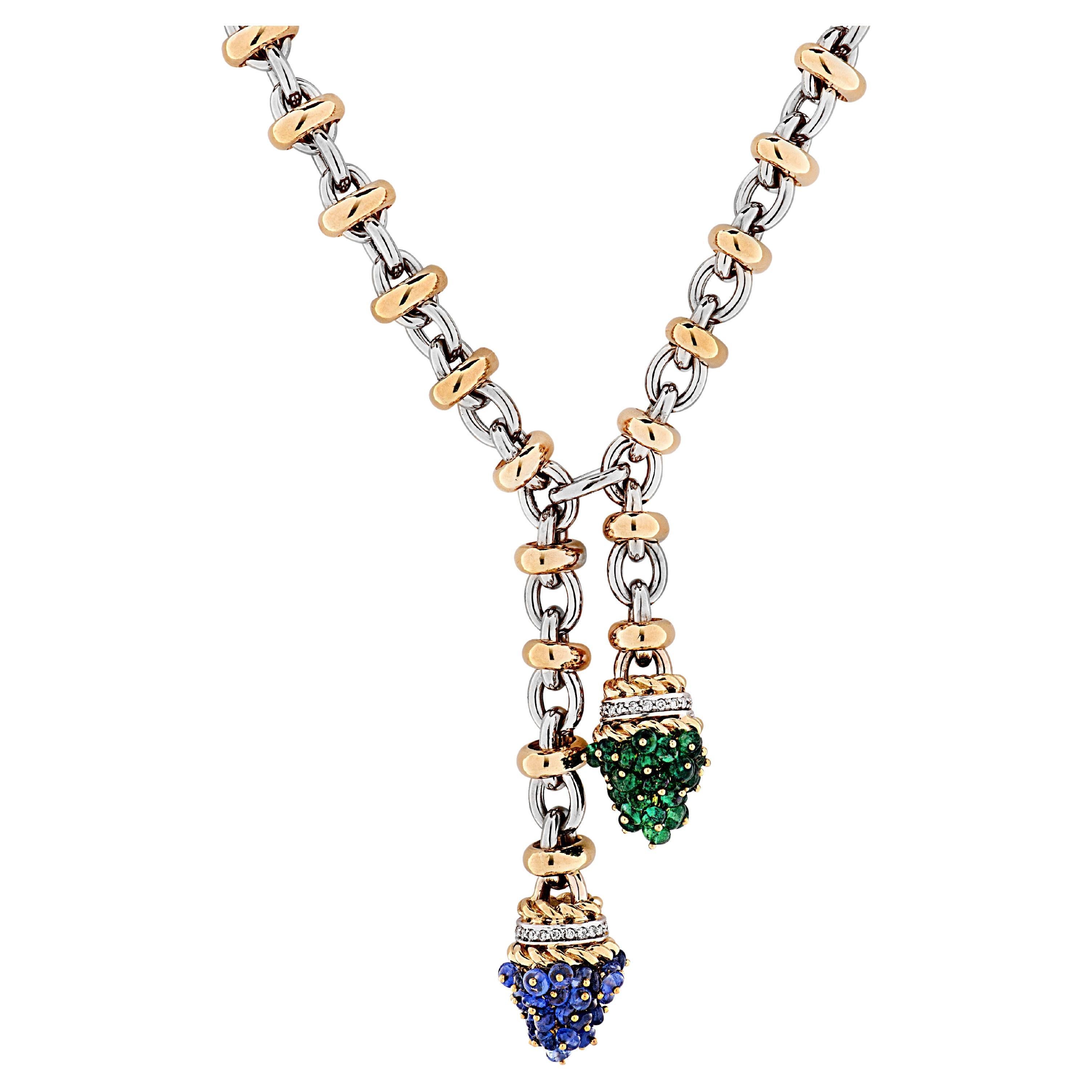 Giovane Italy Saphir, Smaragd 
Diamant Lariat Halskette