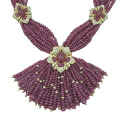 GIOVANE Multi-Strand Ruby Bead Diamond Tassel Necklace