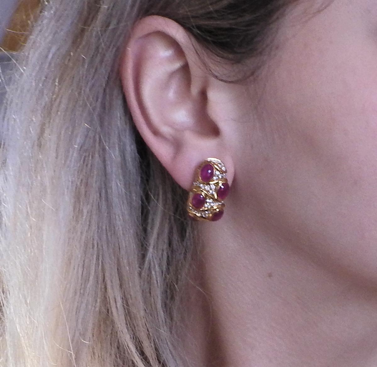 Women's or Men's Giovane Ruby Diamond Gold Earrings