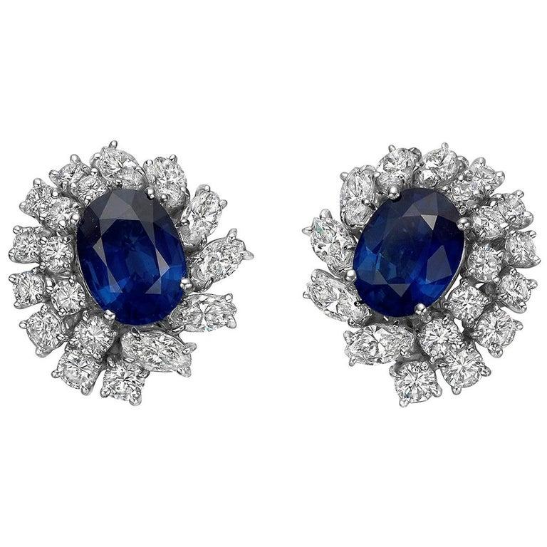 Round Cut Giovane Sapphire and Diamond Cluster Earrings