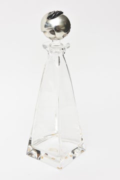 Decanter da bar in cristallo e argento con testa di cavallo di Giovani Ottaviani, italiano