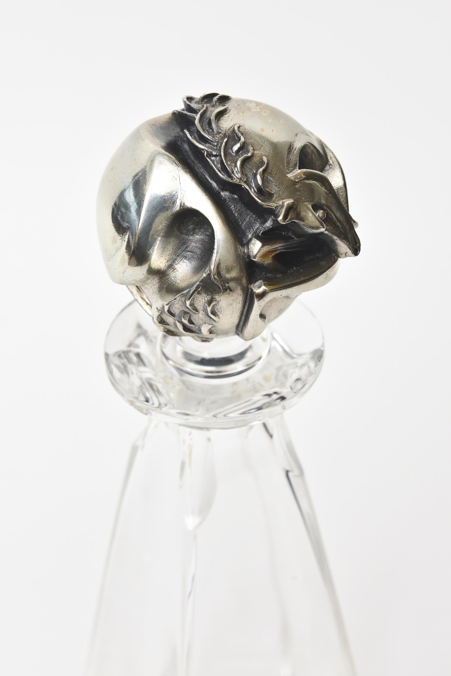 Moderne Carafe à décanter en cristal et tête de cheval en argent sterling Giovani Ottaviani Barware, Italian en vente