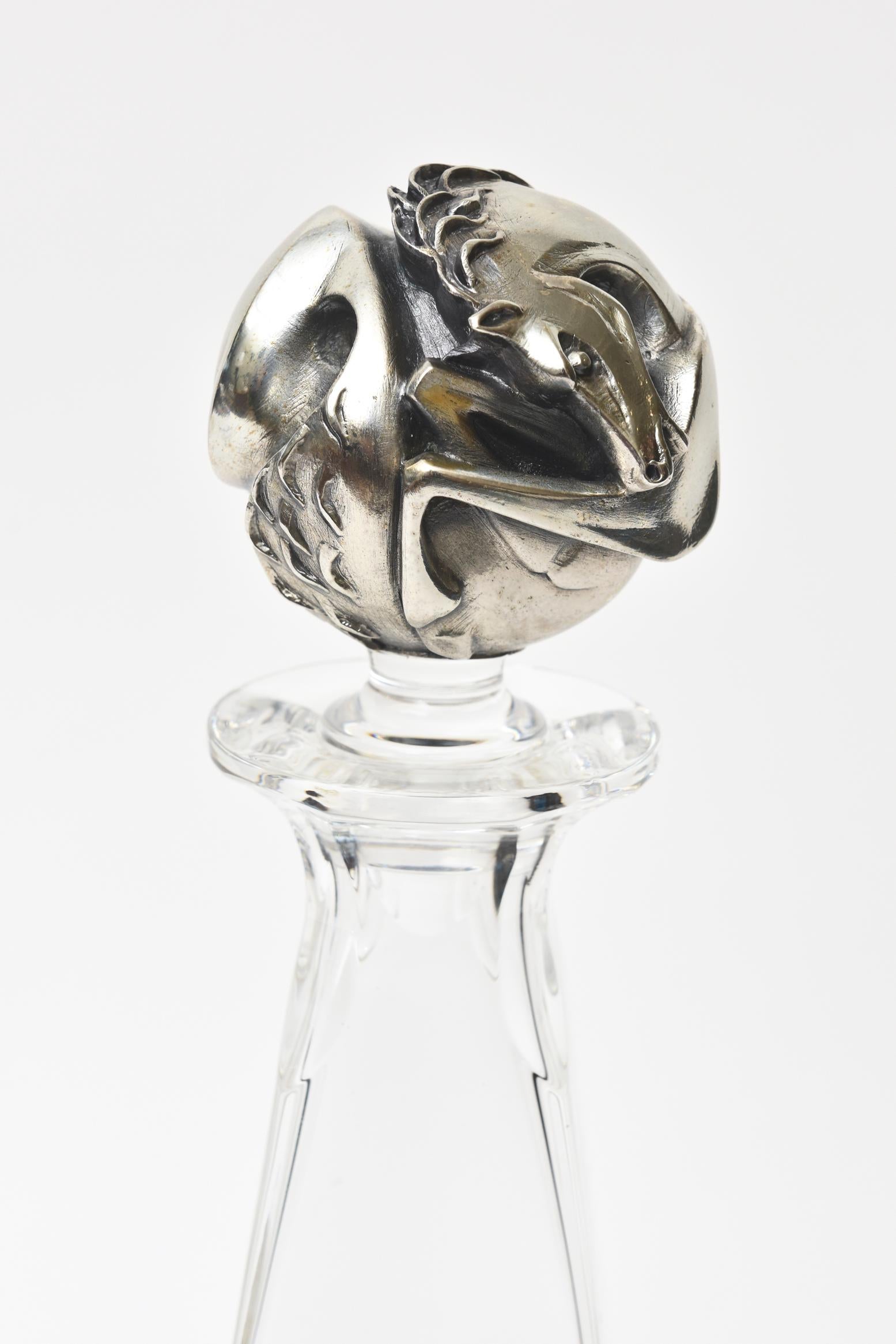 Modern Giovani Ottaviani Crystal & Horse Head Sterling Silver Decanter Barware, Italian For Sale