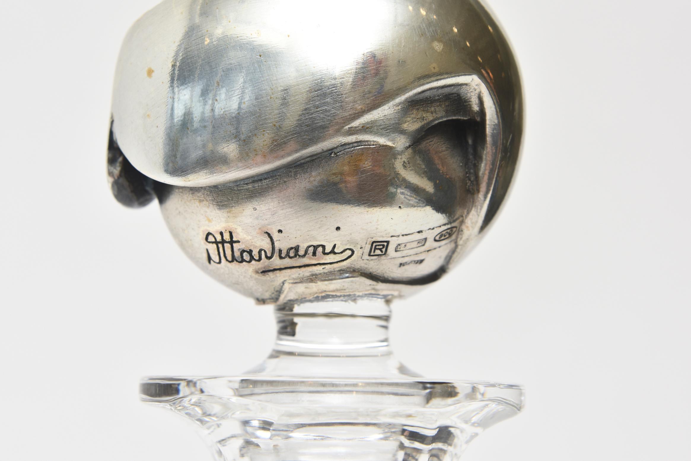 Late 20th Century Giovani Ottaviani Crystal & Horse Head Sterling Silver Decanter Barware, Italian For Sale