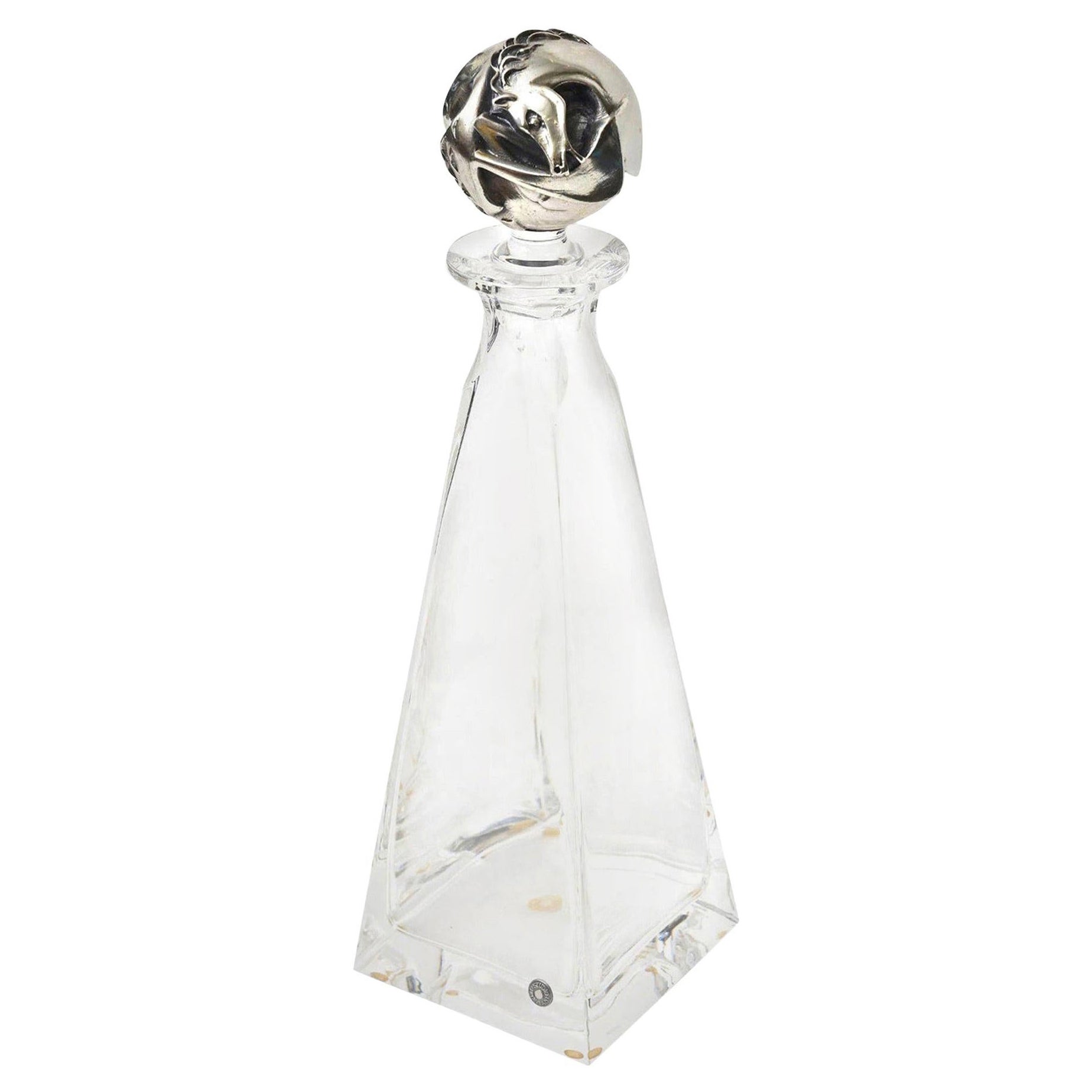 Giovani Ottaviani Crystal & Horse Head Sterling Silver Decanter Barware, Italian