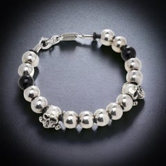 Giovani Raspini sterling 925 silver bead bracelet with skull accents